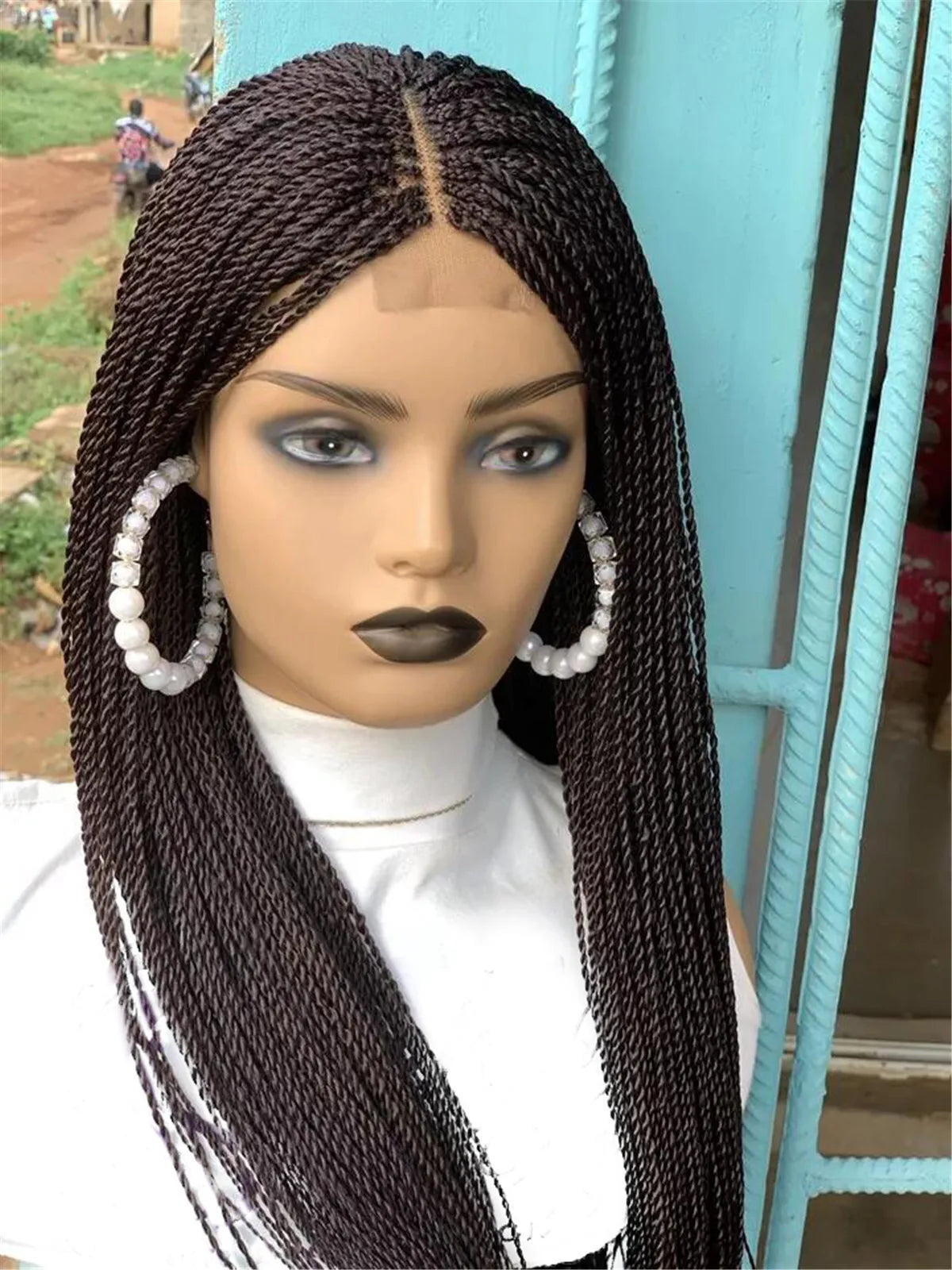 28inch Chestnut Brown Micro Twist Color Mix Wig with 5x5 HD Lace Closure Glueless Natural Look Braiding Lace Wig for Women