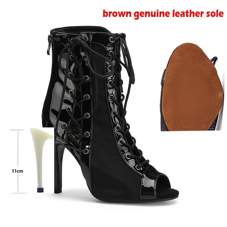 Lace-Up High Heel Latin Dance Ankle Boots for Women