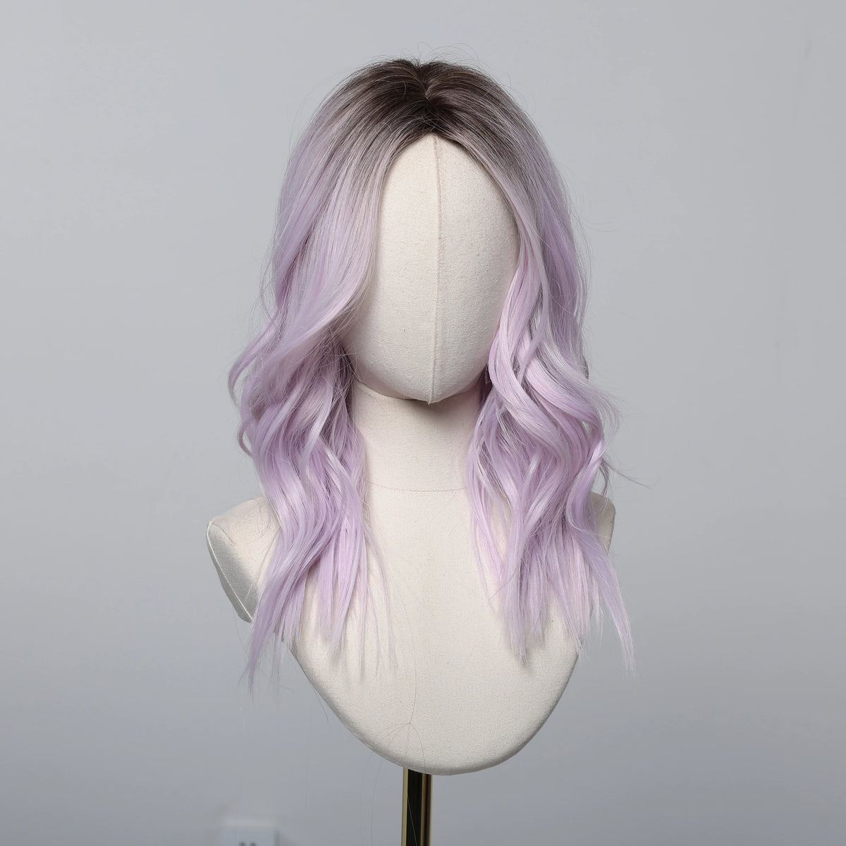 Heat Resistant Purple Ombre Short Curly Medium Part Wig For Women