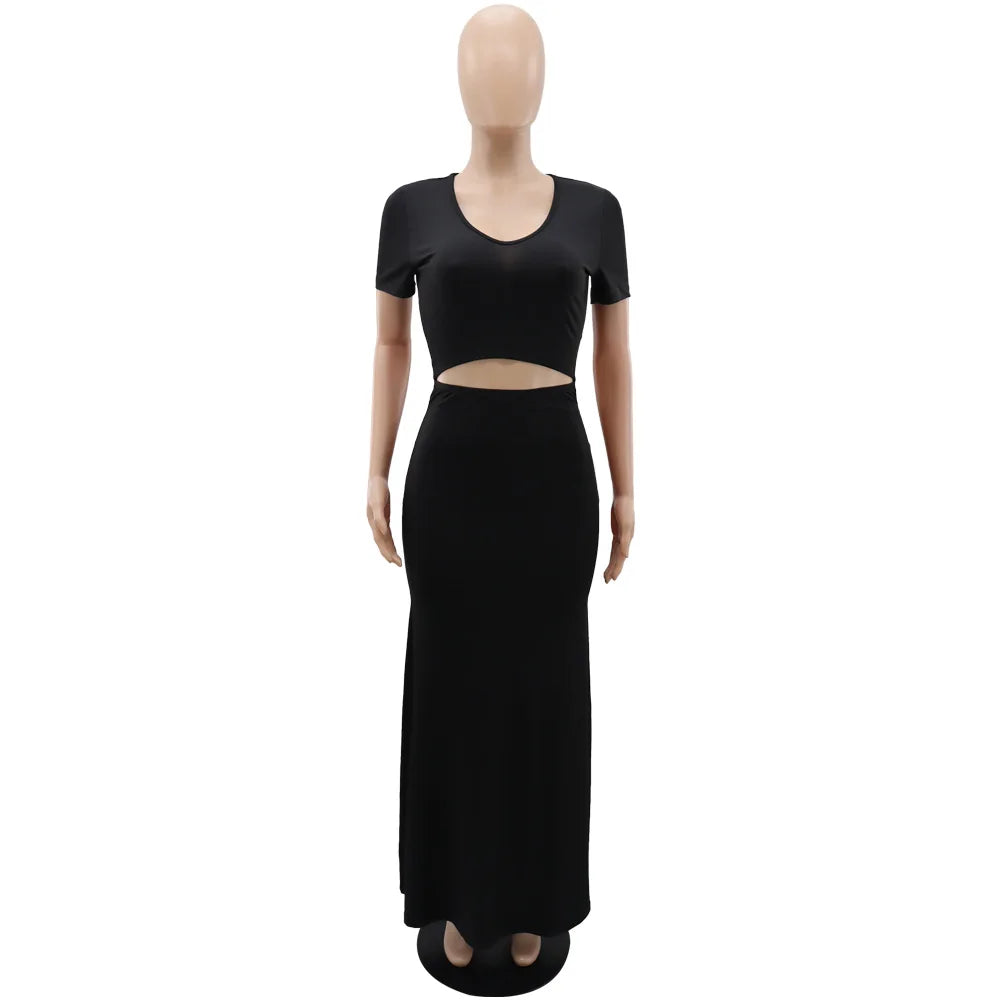 Hollow Out Floor Length Slim Fit Knit Dress for Women