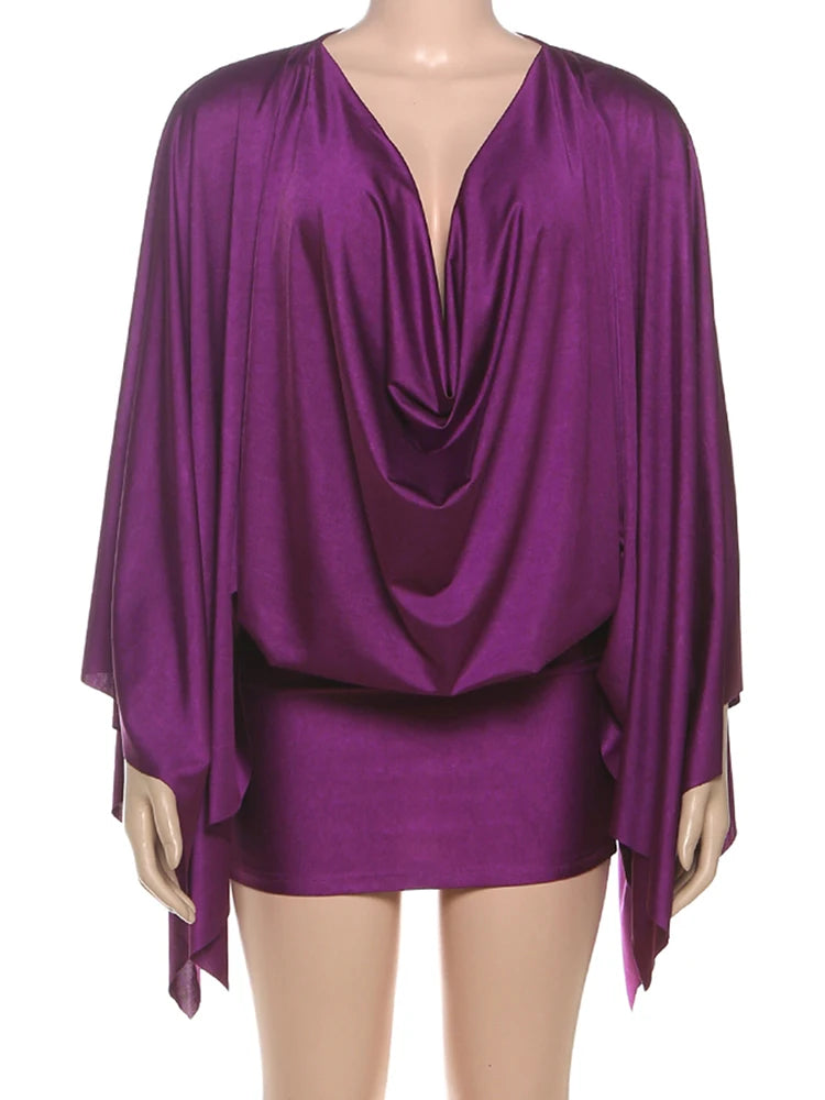Satin Deep V Neck Mini Dress With Long Sleeves for Women