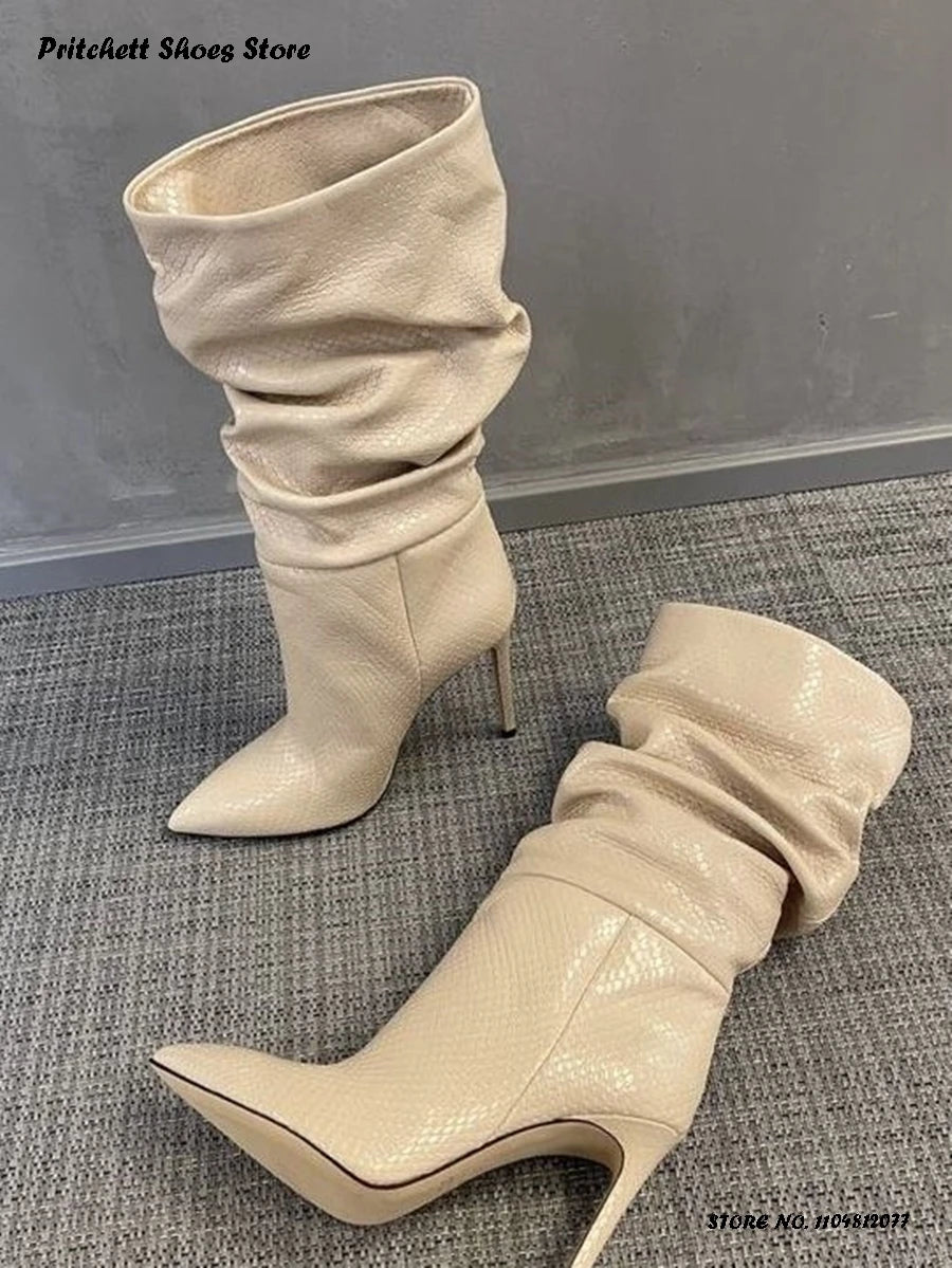 Snakeskin Embossed Pointed Toe Midcalf Boots For Women