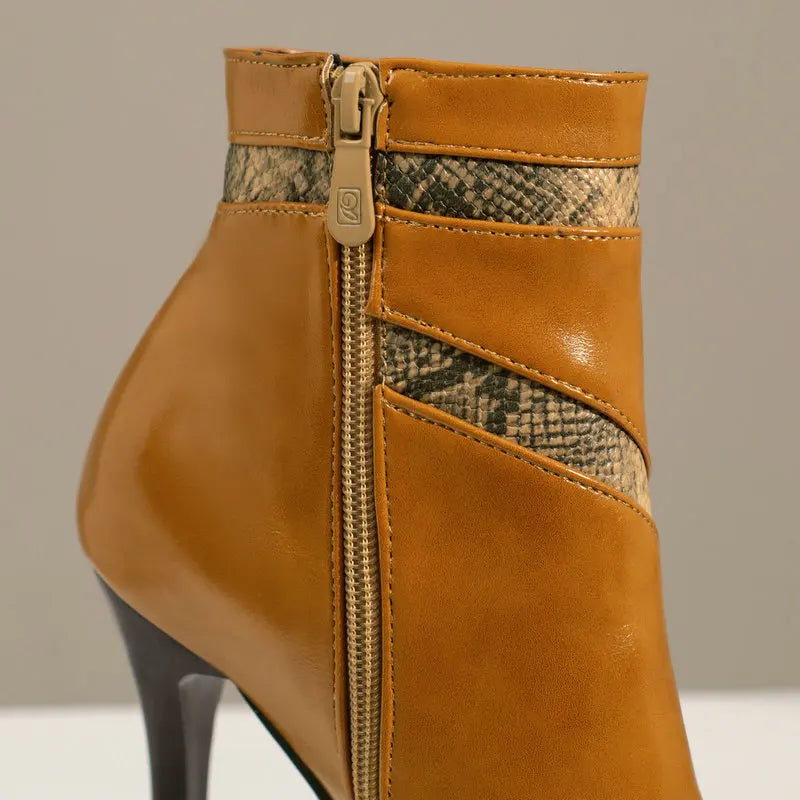 Pointed Toe PU Leather Stiletto Ankle Boots for Women