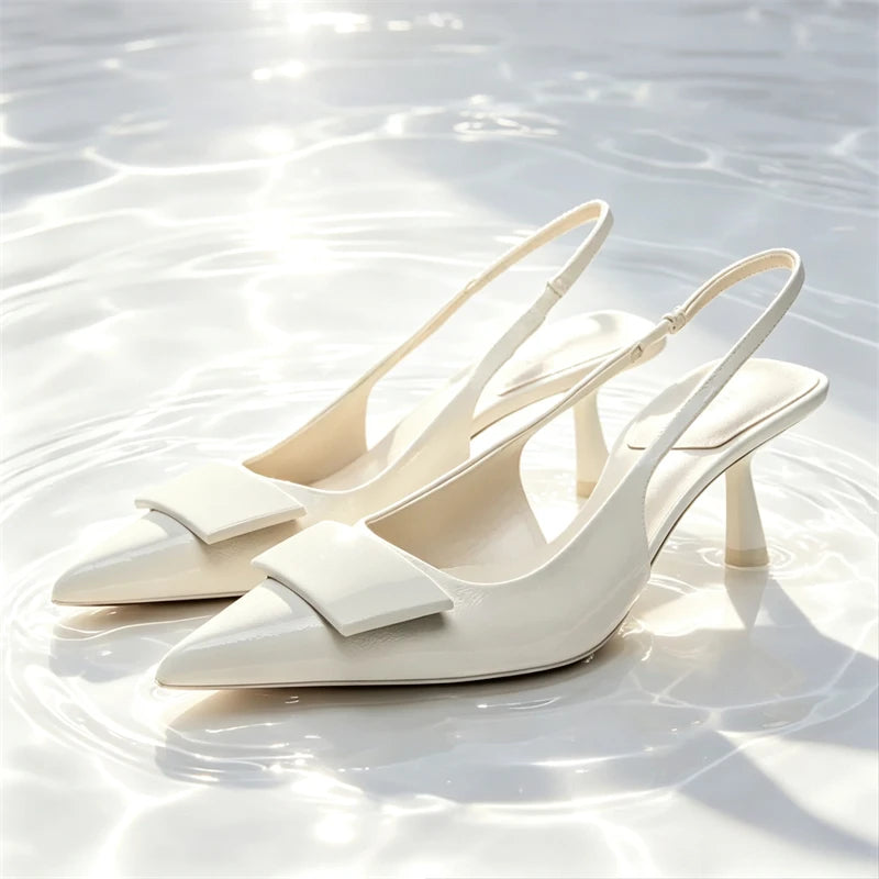 Pointed Toe Patent Leather Slingback Heels for Women