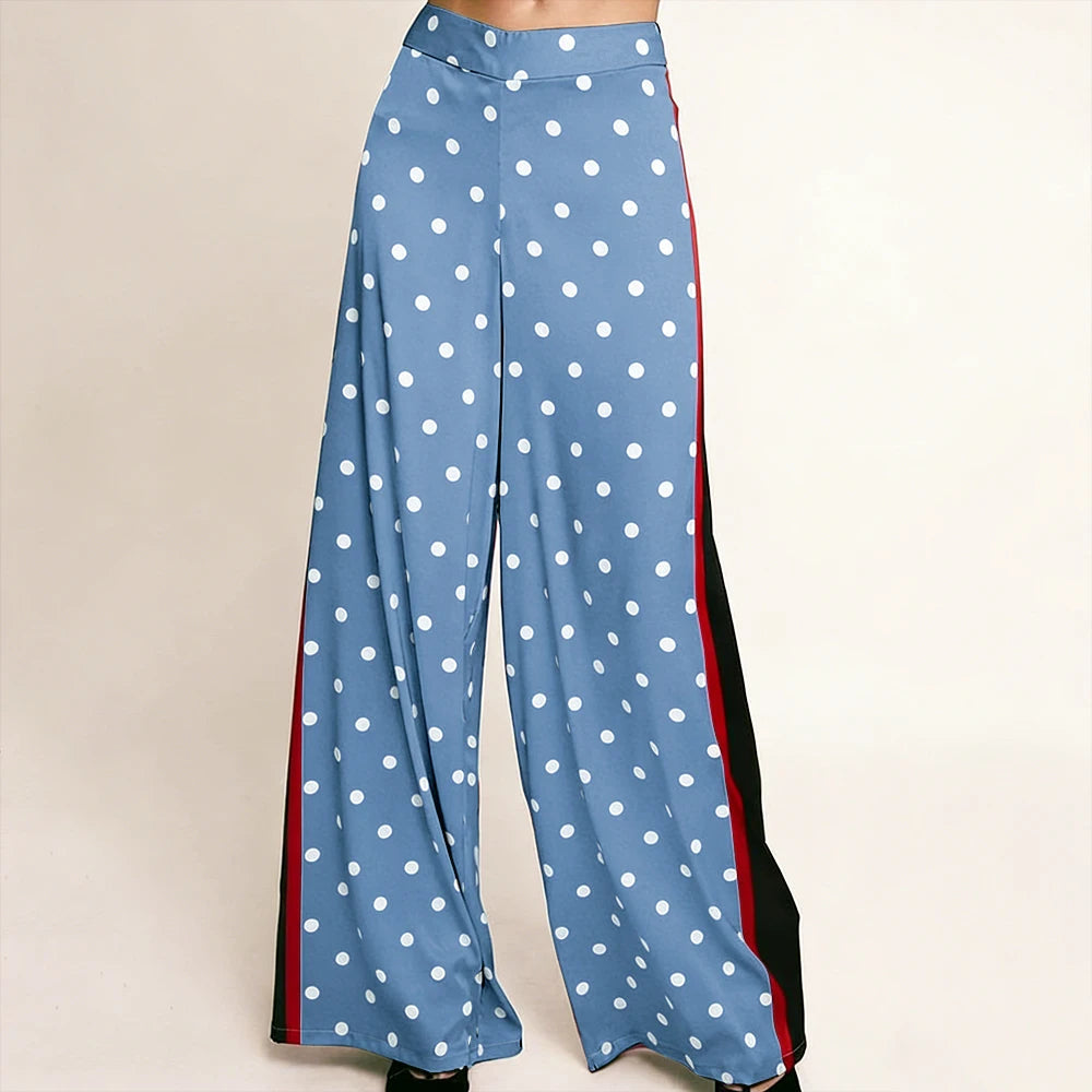 Elegant High Waist Polka Dot Wide Leg Satin Pants For Women