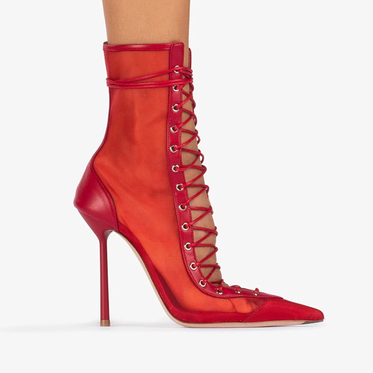 Lace Up Knee High Heeled Boots With Side Zipper for Women