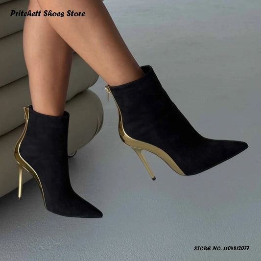 Patchwork Pointed Ankle Boots