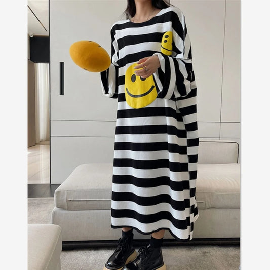 Plus Size Long Sleeve Striped Dress