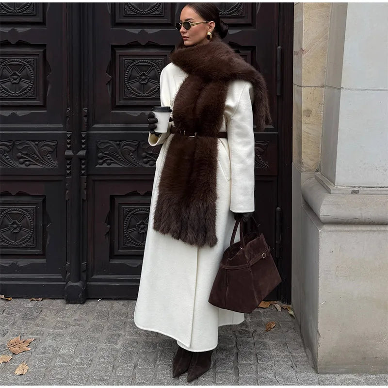 Long Thick Plush Faux Fur Scarf With Fringe for Women
