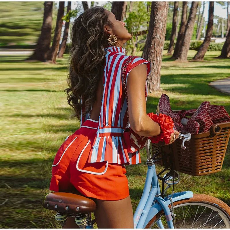 Beach Striped Print Sleeveless Backless Top for Women