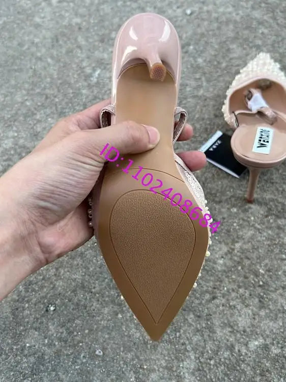Elegant Glitter Beaded Slingback High Heel Sandals for Women