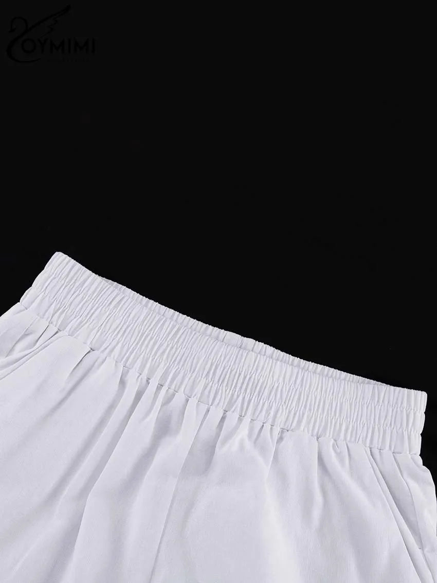 Oymimi Elegant White Cotton Sets For Women 2 Pieces Casual Lapel Long Sleeve Button Shirts And Ruffled Ankle-Length Pants Sets