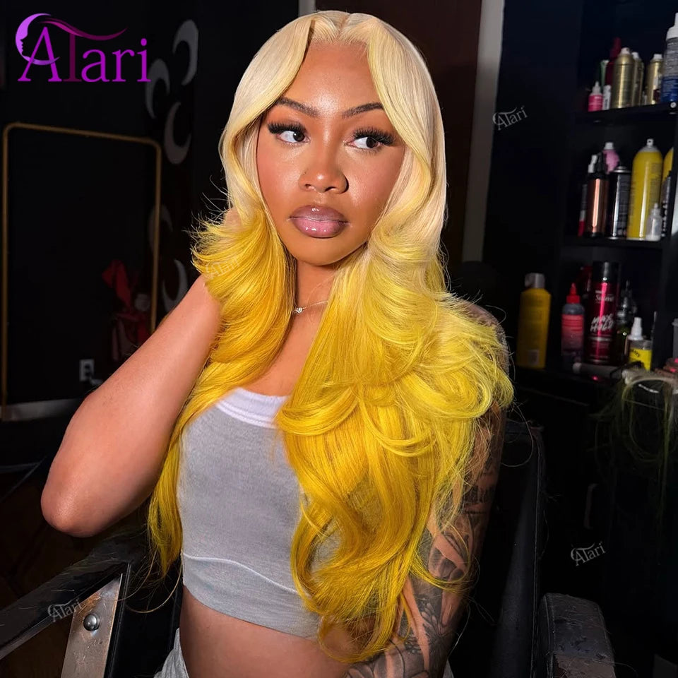 Ombre Yellow Body Wave Human Hair Wig