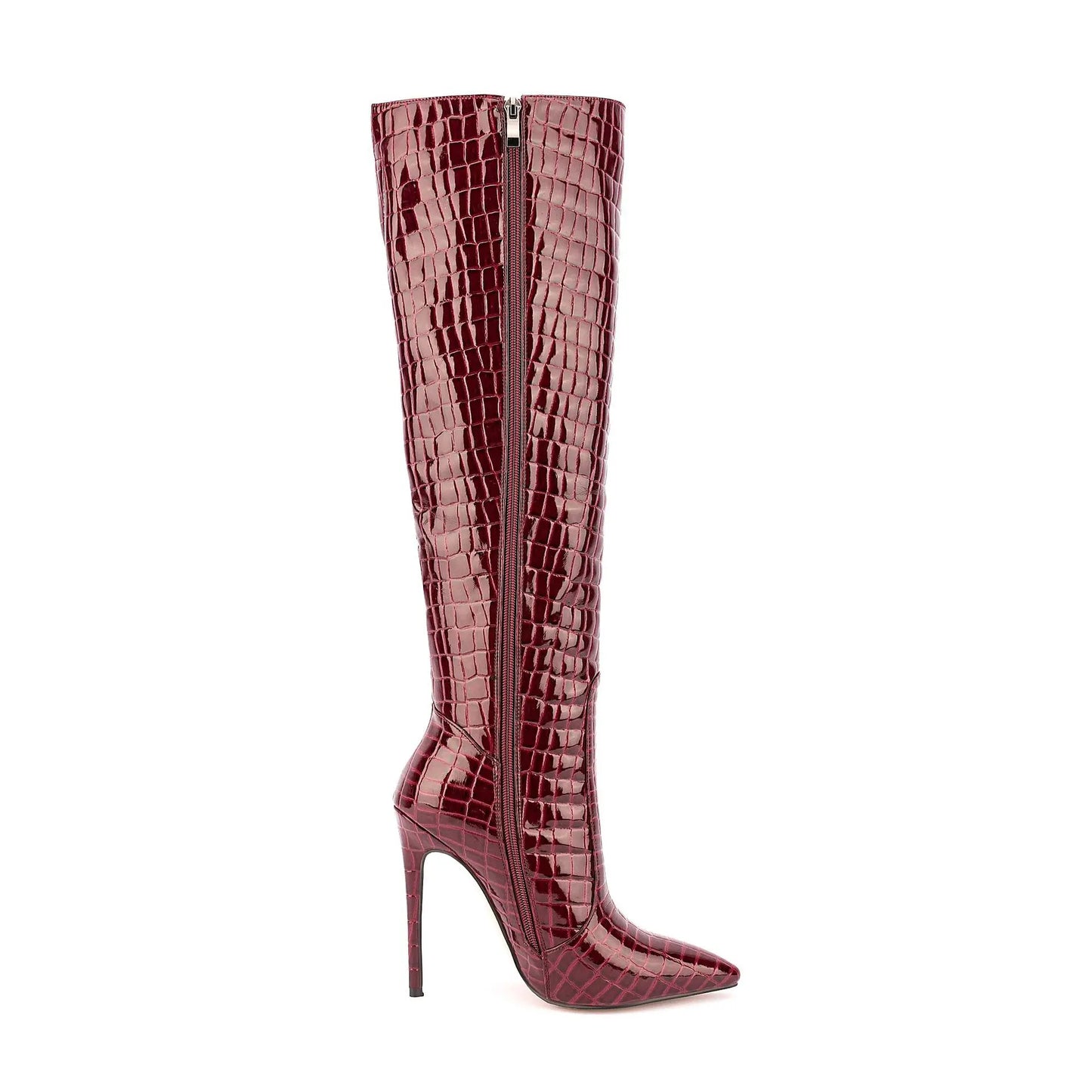 Wine Red Knee High Boots