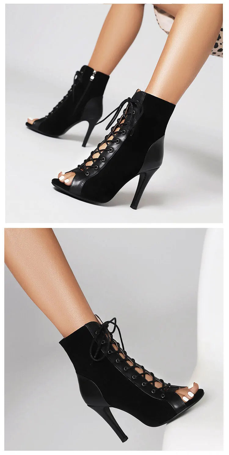 Thin Heel Latin Dance Ankle Boots With Zip for Women