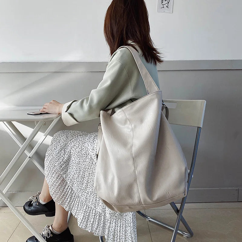 Oversized Leather Tote Bag With Dual Straps for Women