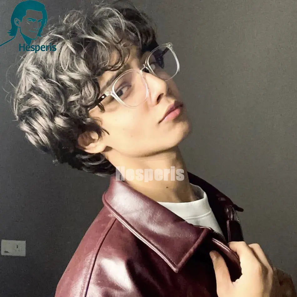 Glueless Short Curly Lace Front Wig In Natural Black For Men