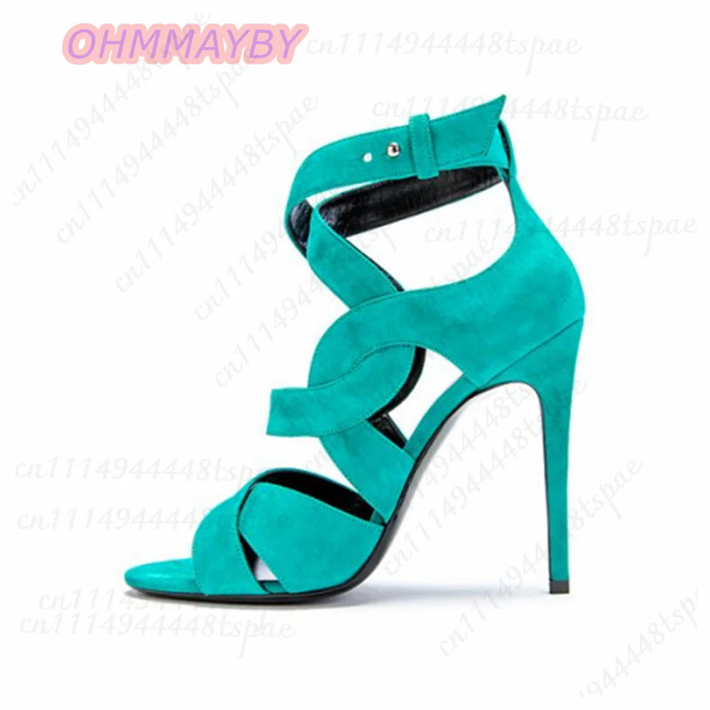 Color Block Faux Suede Ankle Strap Stiletto Sandals for Women