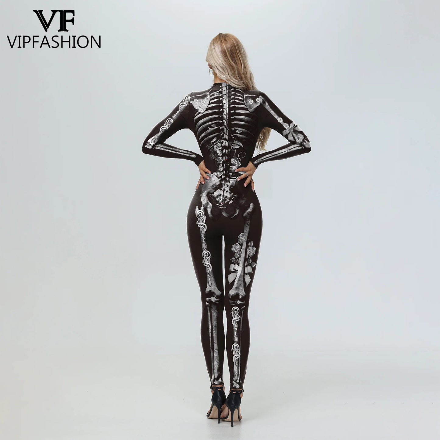 Floral Skull Halloween Skeleton Print Bodysuit for Women