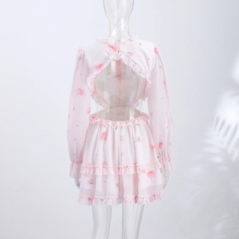 Floral Print Chiffon Tiered Ruffle Maxi Dress for Women