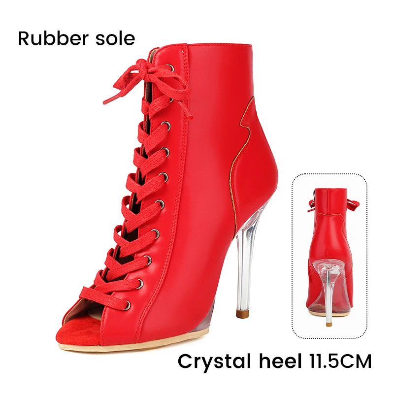 Lace-Up Crystal Heel Ballroom Dance Boots for Women