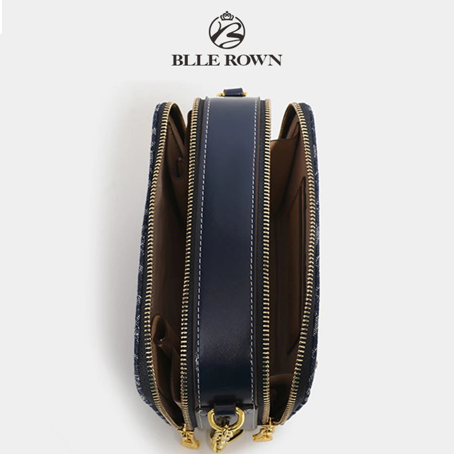 Retro Blue Metal Chain Square Shoulder Bag for Women