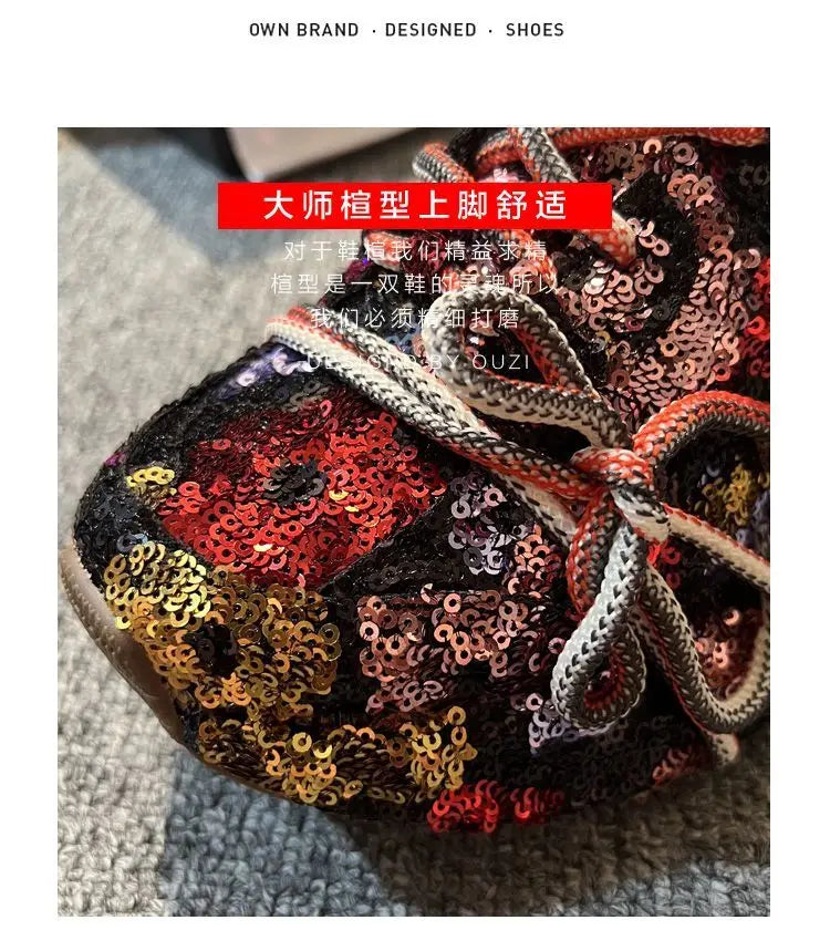 Sparkling Crystal Platform Lace Up Sneakers for Women