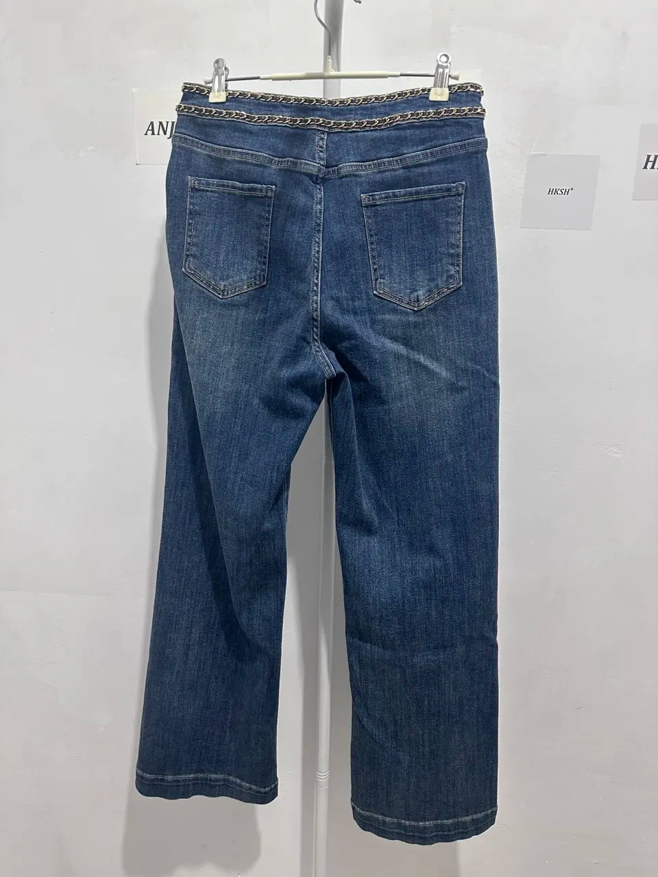 ANJY Autumn Women American Style Vintage High-End Chain Design Slimming Straight Jeans Ins Trend Versatile Wide-Leg Pants A10635