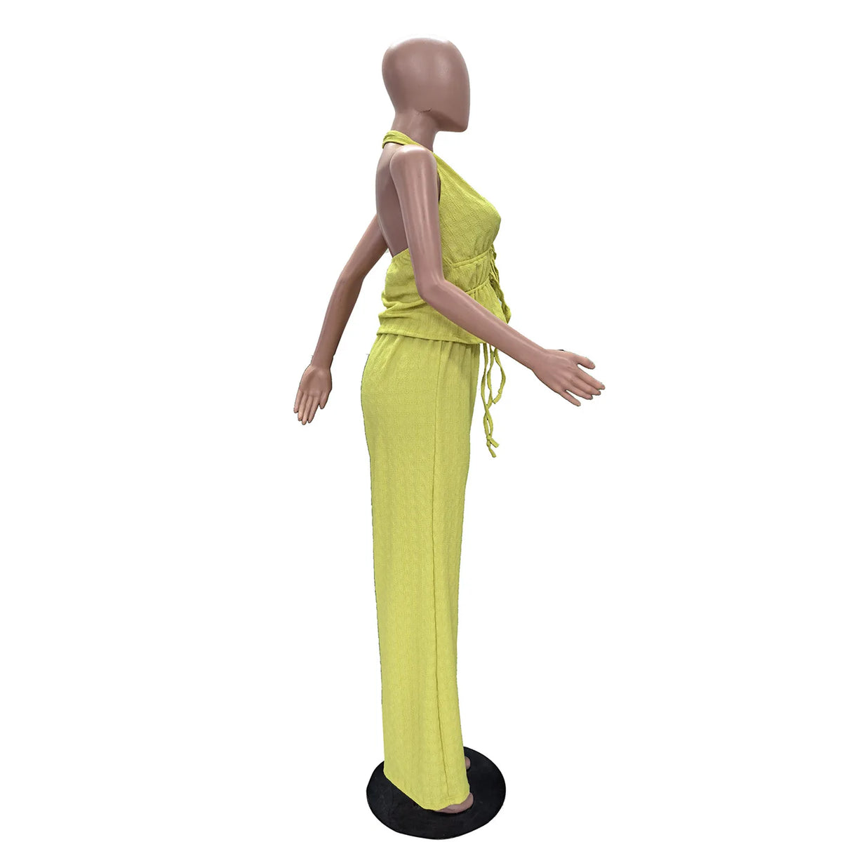 Casual Jacquard Halter Top and Wide Leg Pants Set for Women