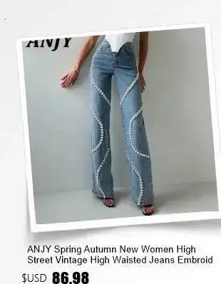 ANJY Autumn New Women's Streetwear Y2K Chic Fashion Safari Style Niche Personality Spliced Button Jeans Casual Denim Pants A7689