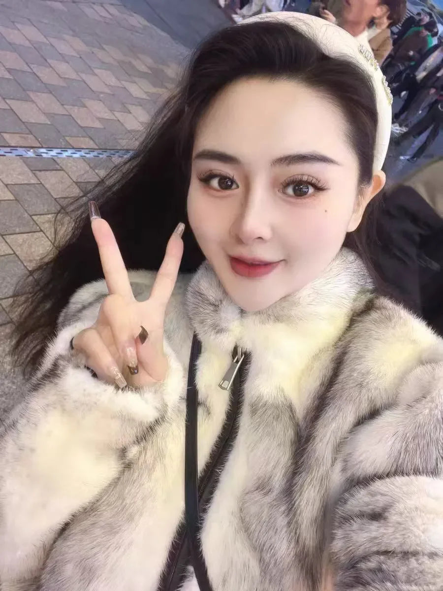 Faux Mink Fur Coat for Women,Short Jackets,O-Neck Overcoat,Female Clothes,High-Quality，England Style,Autumn,Winter,New