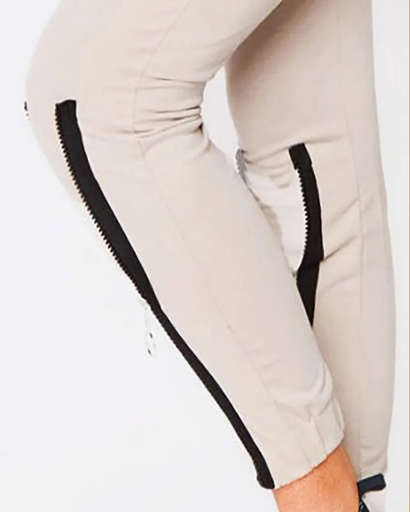 Zipper Long Sleeve Top And Drawstring Pants Set for Women