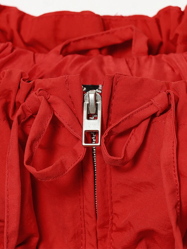 Hooded Zippered Stand Collar Lace-Up Jacket for Women