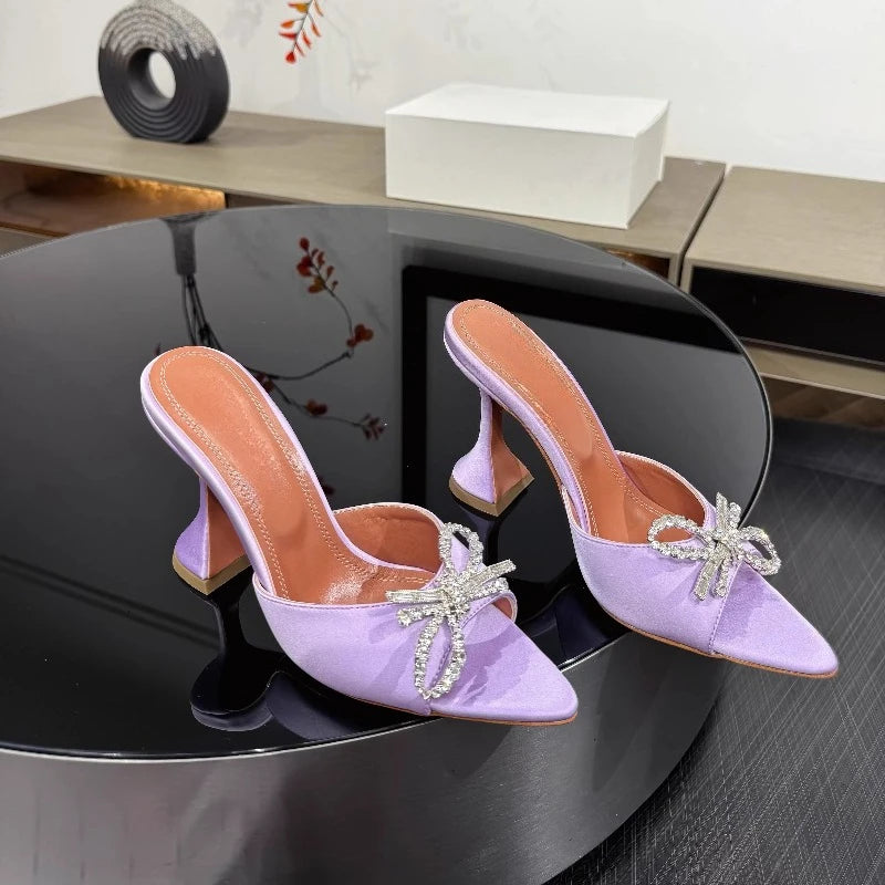 Bow Rhinestone Pointed Toe High Heel Sandals for Women