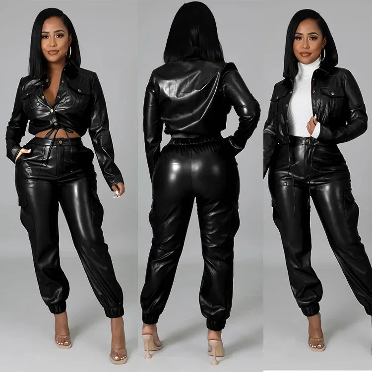 Women Pants Sets Two Piece Long Sleeve Cardigan Hidden Breasted Solid Zipper Fly Pencil Pants Slim Fit High Street Pockets