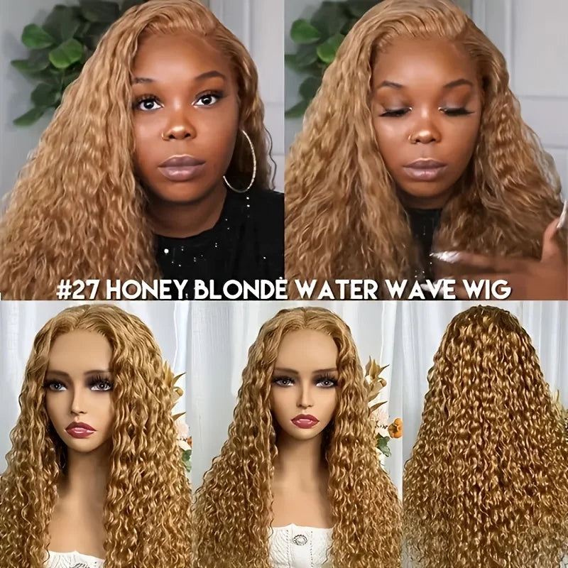Honey Blonde Curly Human Hair Lace Front Wig for Women