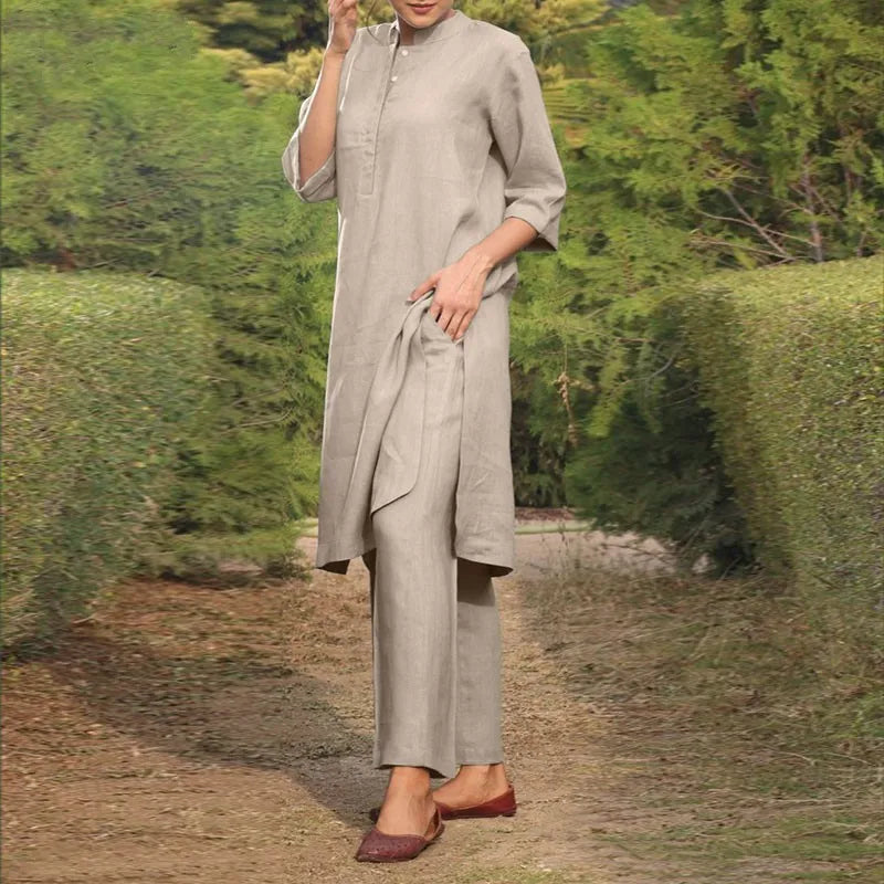 V Neck Shirt and Straight Pants Two Piece Set for Women