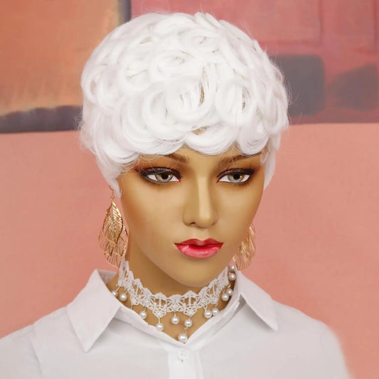 Pixie Cut Wigs for Black Women Short Pixie Curly Wig with Bangs White Fluffy Short Wigs for Black Women White Short Curly Wigs S