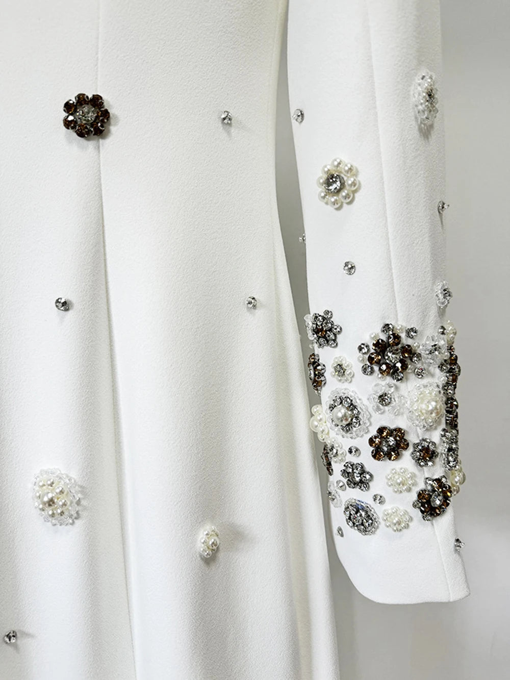 Modphy High-Quality Shiny Diamond Bead Slim Formal Maxi Dress Women'S Long Sleeved O-Neck Elegant Celebrity Evening Runway Gowns