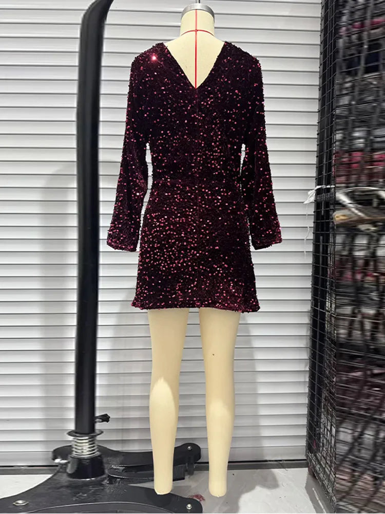 Sequined Paillette Glitter Evening Mini Dress for Women