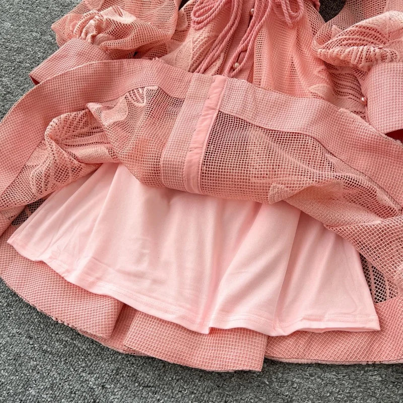 Elegant Embroidered Lantern Sleeve Midi Dress for Women
