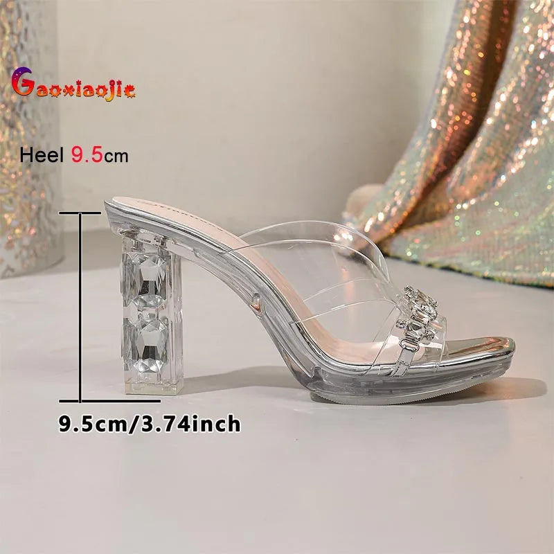 Crystal Rhinestone Thick Sole High Heel Sandals for Women