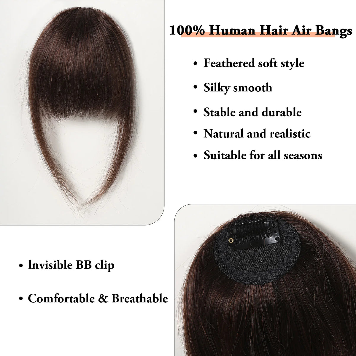Natural Brown Remy Hair Clip In Bangs With Temples For Women