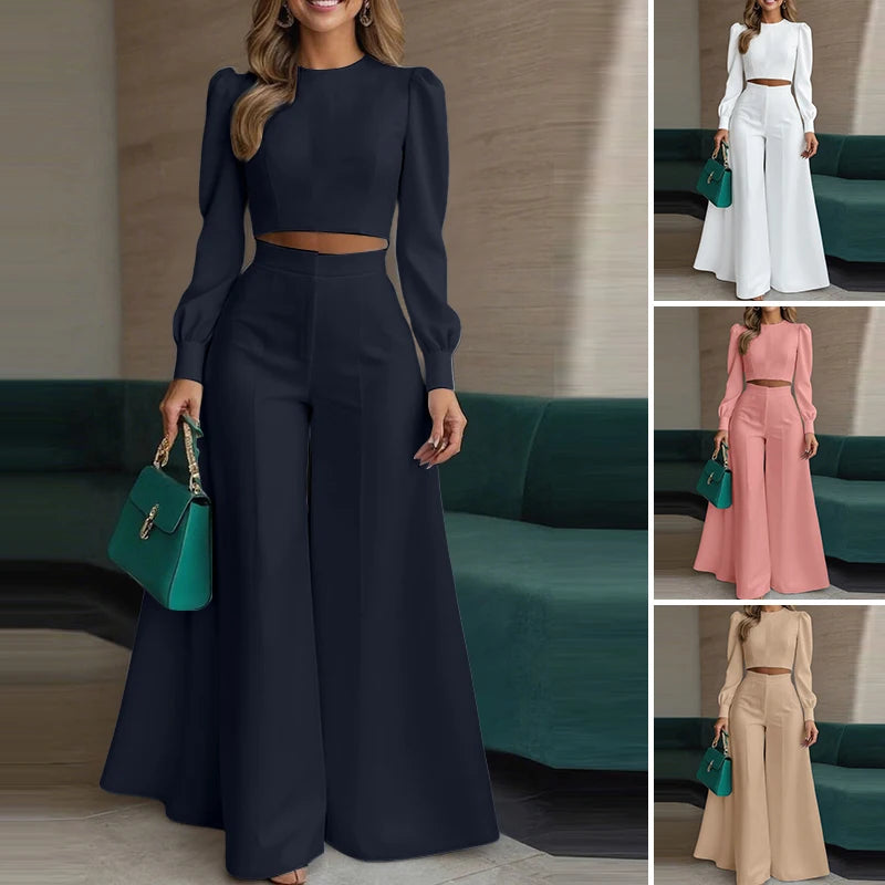 2025 Autumn Pant Sets ZANZEA Fashion 2PCS Women Outfits Solid Tracksuits Suit Long Sleeve Blouses Wide Leg Trousers 2 Piece Set