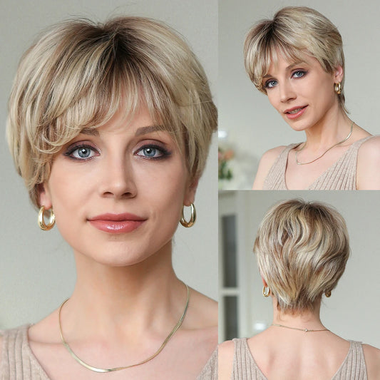 Highlight Brown Blonde Pixie Wig