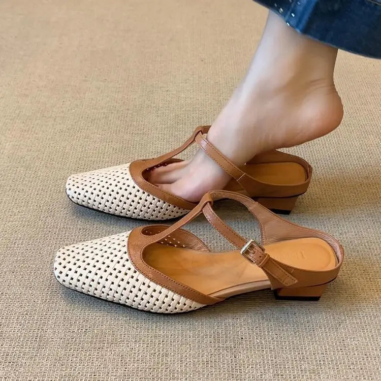 Square Toe Mid Heel Open Back Mules