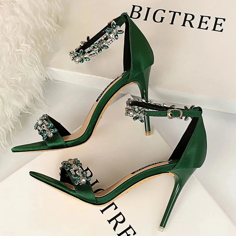 Rhinestone Open Toe Stiletto Heel Sandals for Women