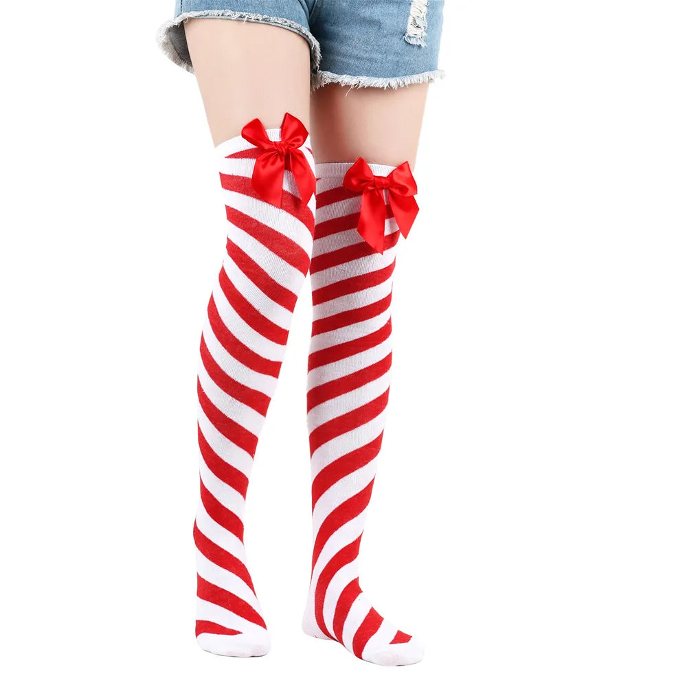 Red And Green Striped Christmas Stockings With Bows for Women