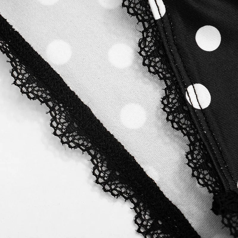Polka Dot Lace Edge Stretchy Moto Biker Shorts for Women