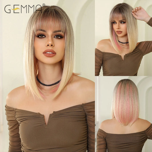 Ombre Pink Straight Bob Wig